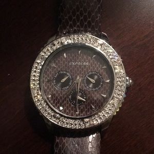 Gray rhinestone express watch